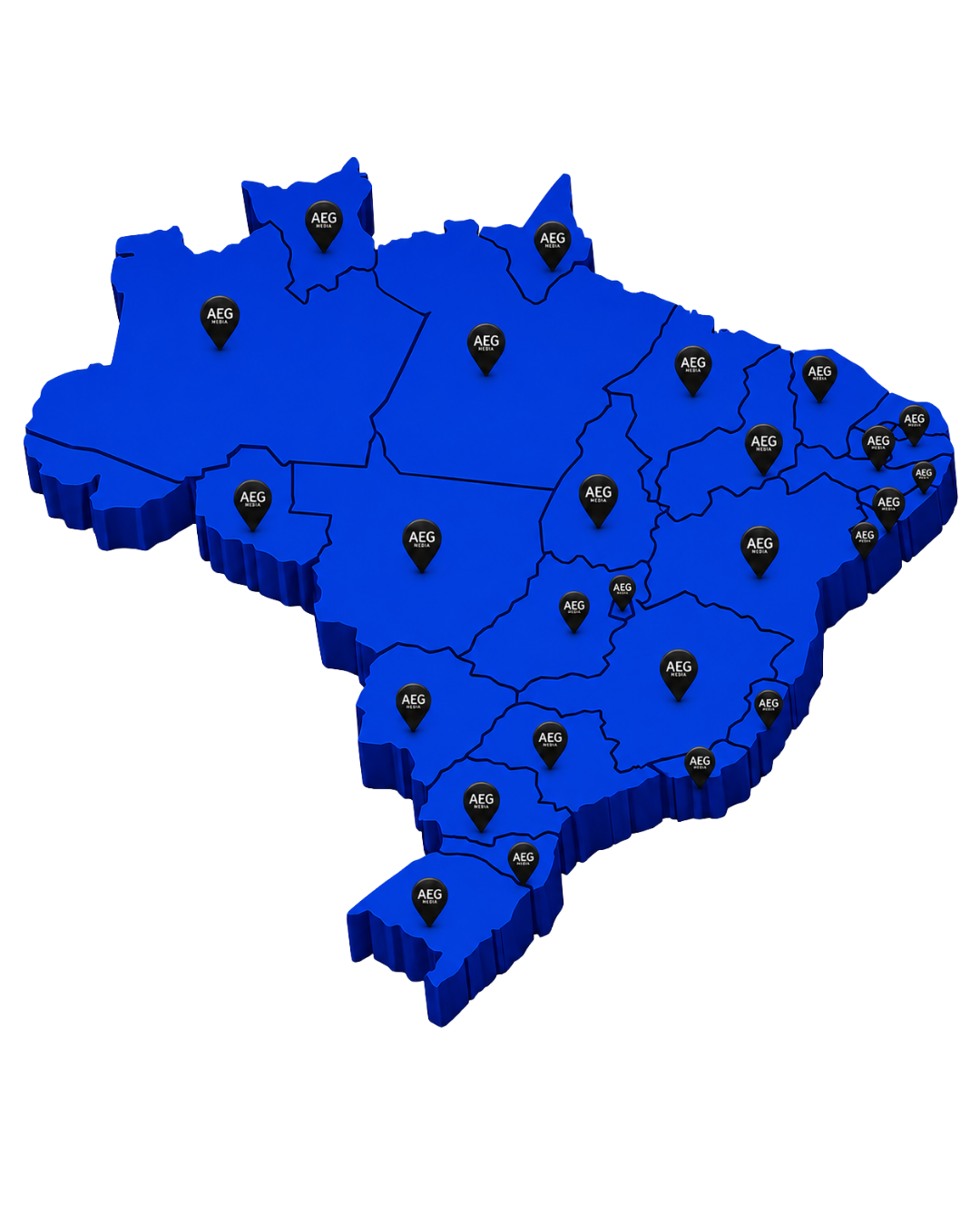Mapa do Brasil com os estados atendidos pela AEG Media